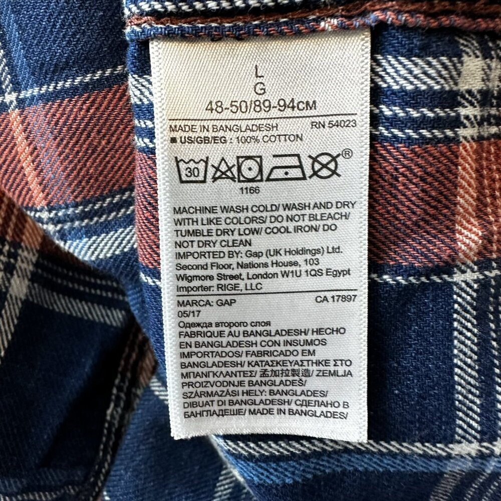 Men's Gap Flannel Size Large Slim Fit  Snap Front Shirt - Picture 5 of 5